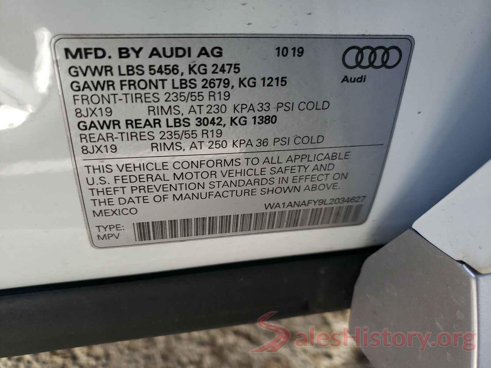 WA1ANAFY9L2034627 2020 AUDI Q5