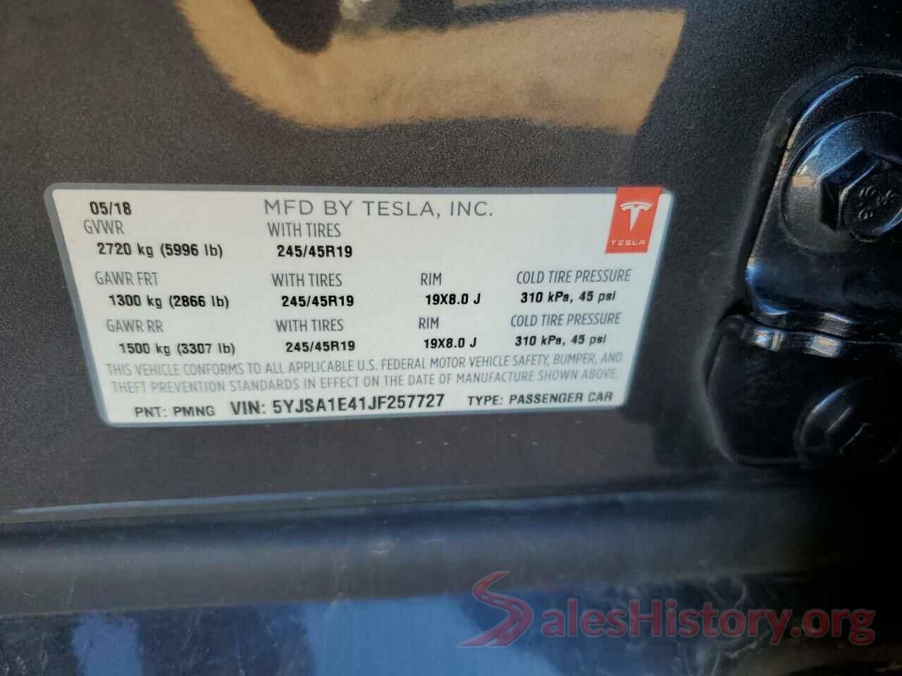 5YJSA1E41JF257727 2018 TESLA MODEL S