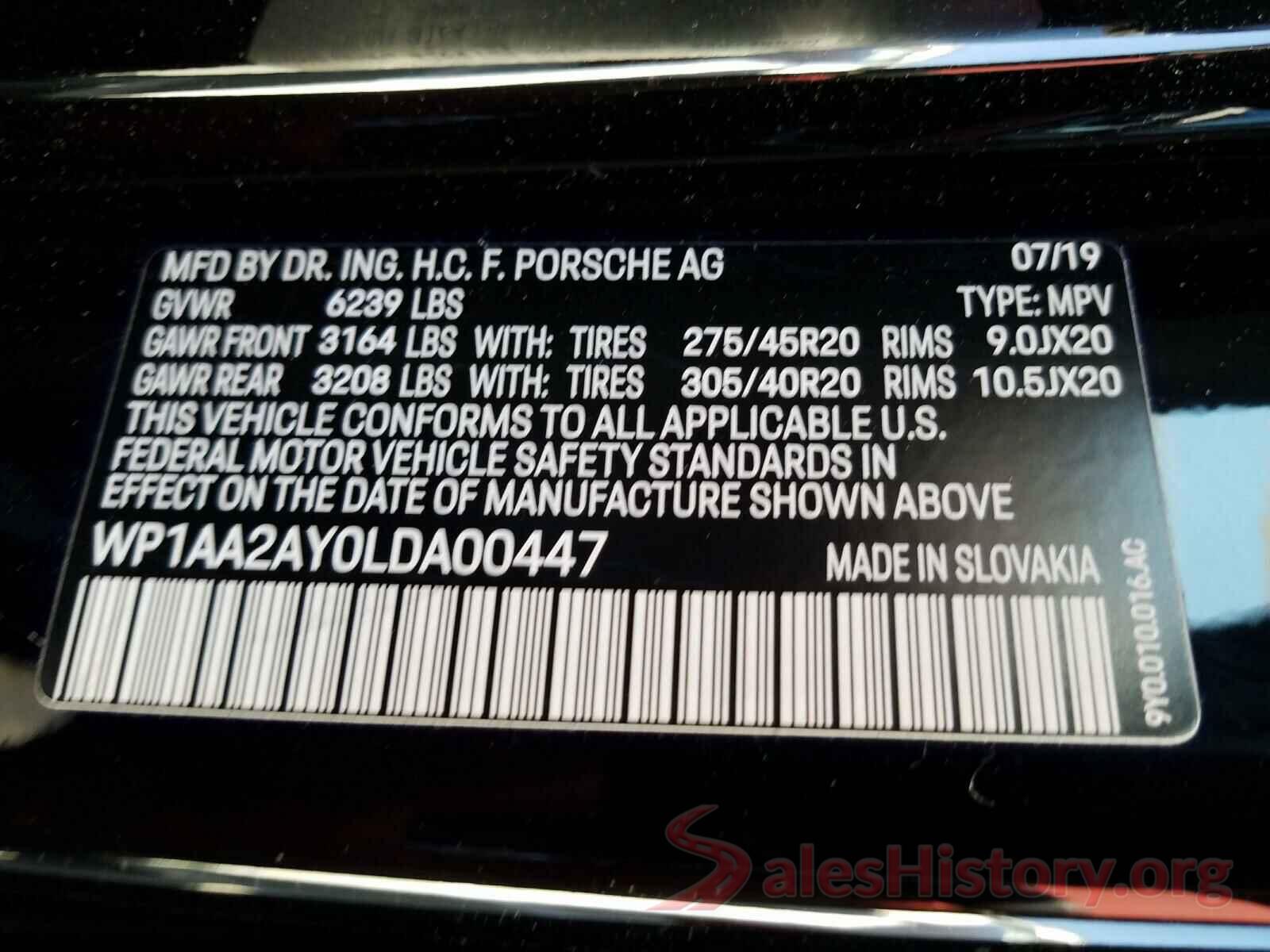 WP1AA2AY0LDA00447 2020 PORSCHE CAYENNE