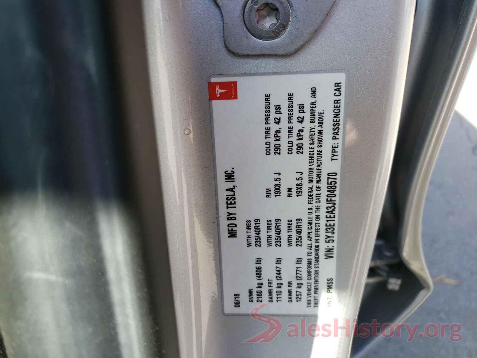 5YJ3E1EA3JF048570 2018 TESLA MODEL 3