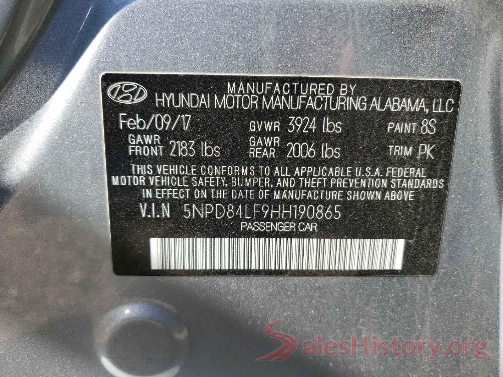 5NPD84LF9HH190865 2017 HYUNDAI ELANTRA