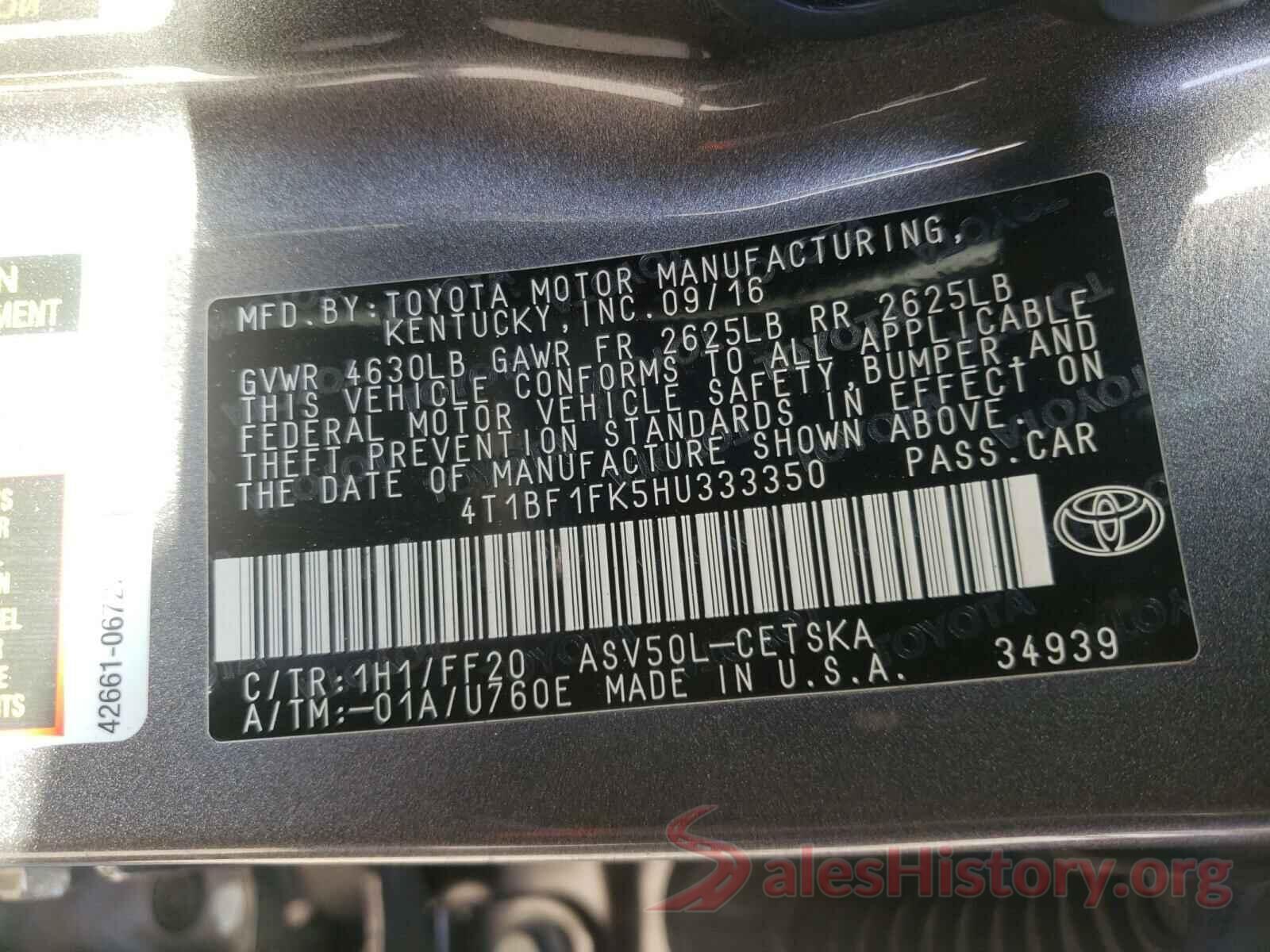 4T1BF1FK5HU333350 2017 TOYOTA CAMRY