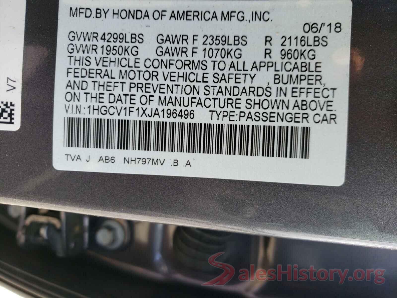 1HGCV1F1XJA196496 2018 HONDA ACCORD