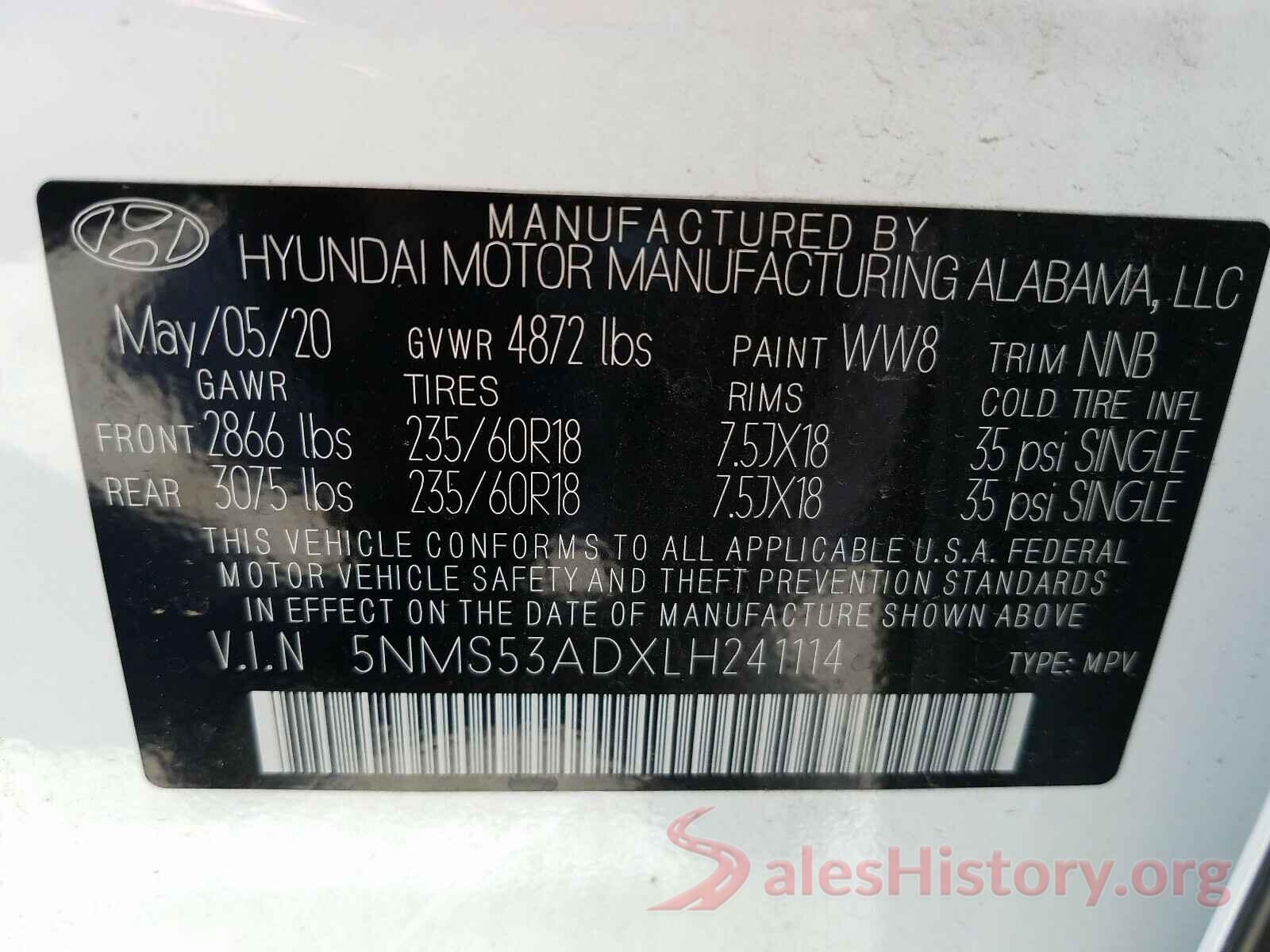 5NMS53ADXLH241114 2020 HYUNDAI SANTA FE