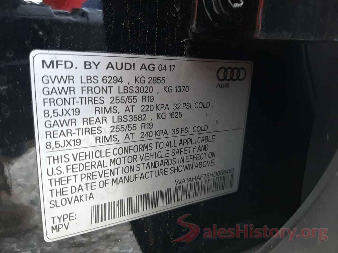 WA1AHAF78HD055463 2017 AUDI Q7