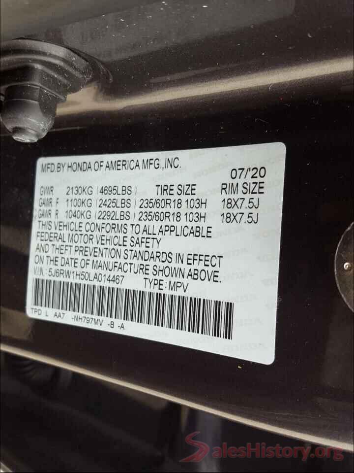 5J6RW1H50LA014467 2020 HONDA CRV