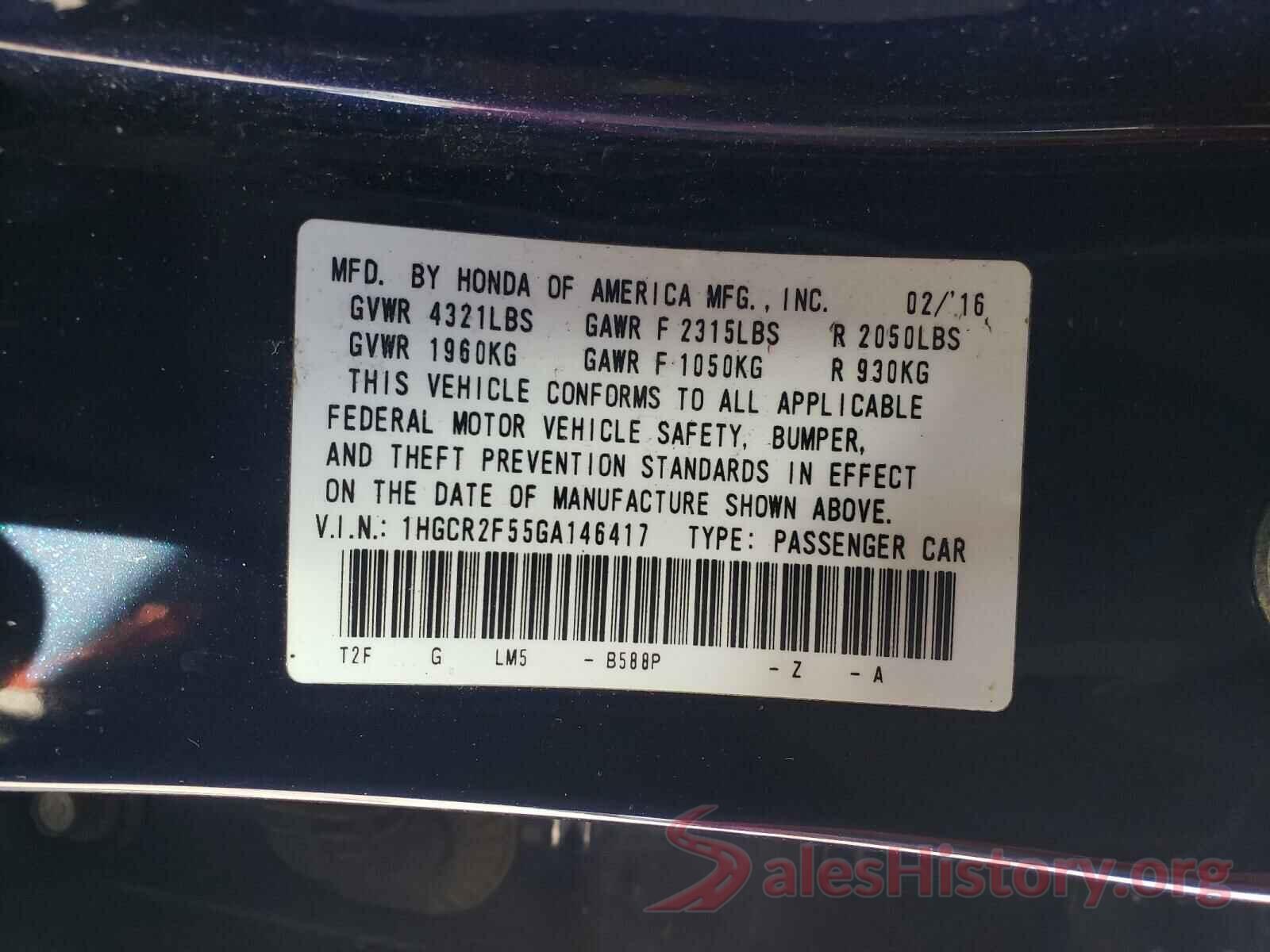 1HGCR2F55GA146417 2016 HONDA ACCORD