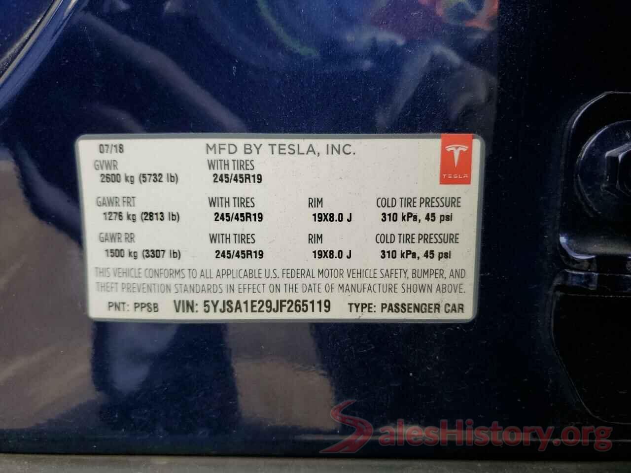 5YJSA1E29JF265119 2018 TESLA MODEL S