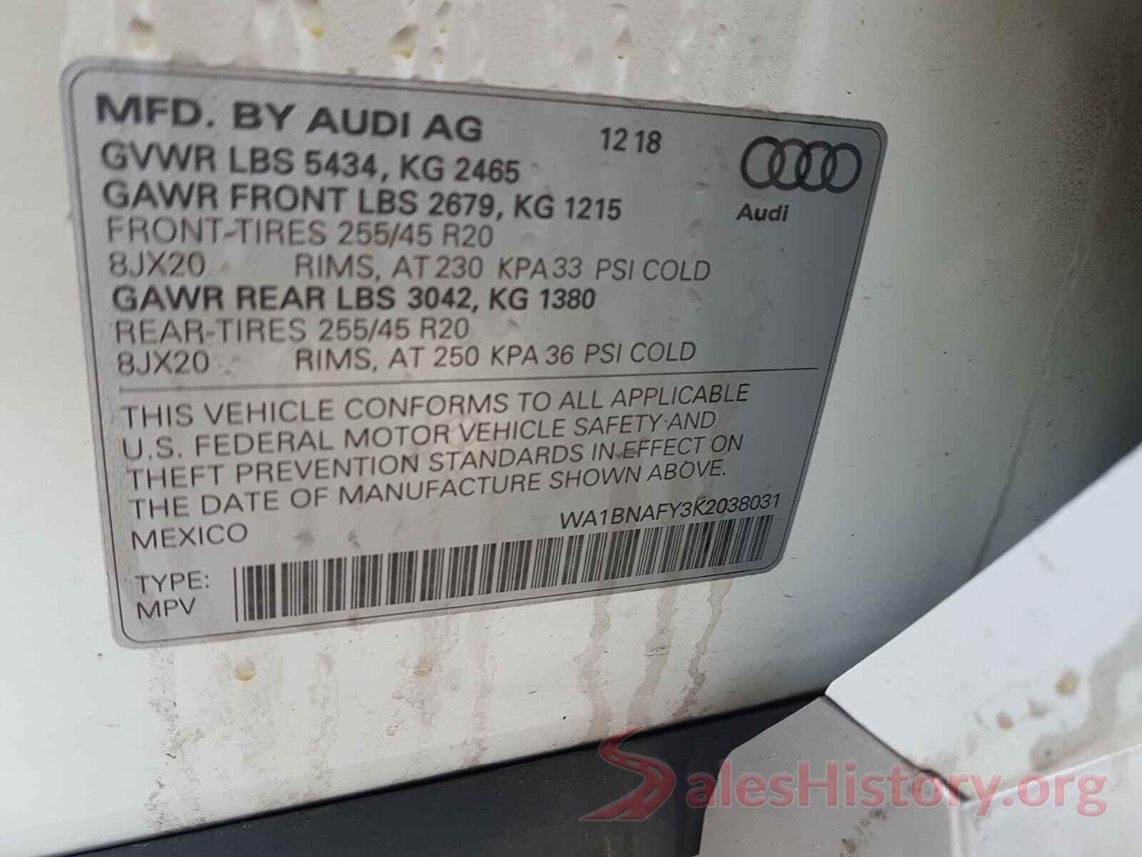 WA1BNAFY3K2038031 2019 AUDI Q5