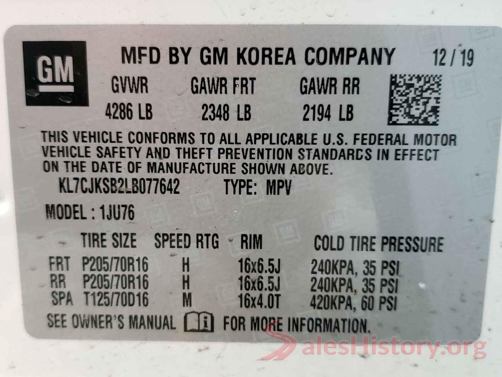 KL7CJKSB2LB077642 2020 CHEVROLET TRAX