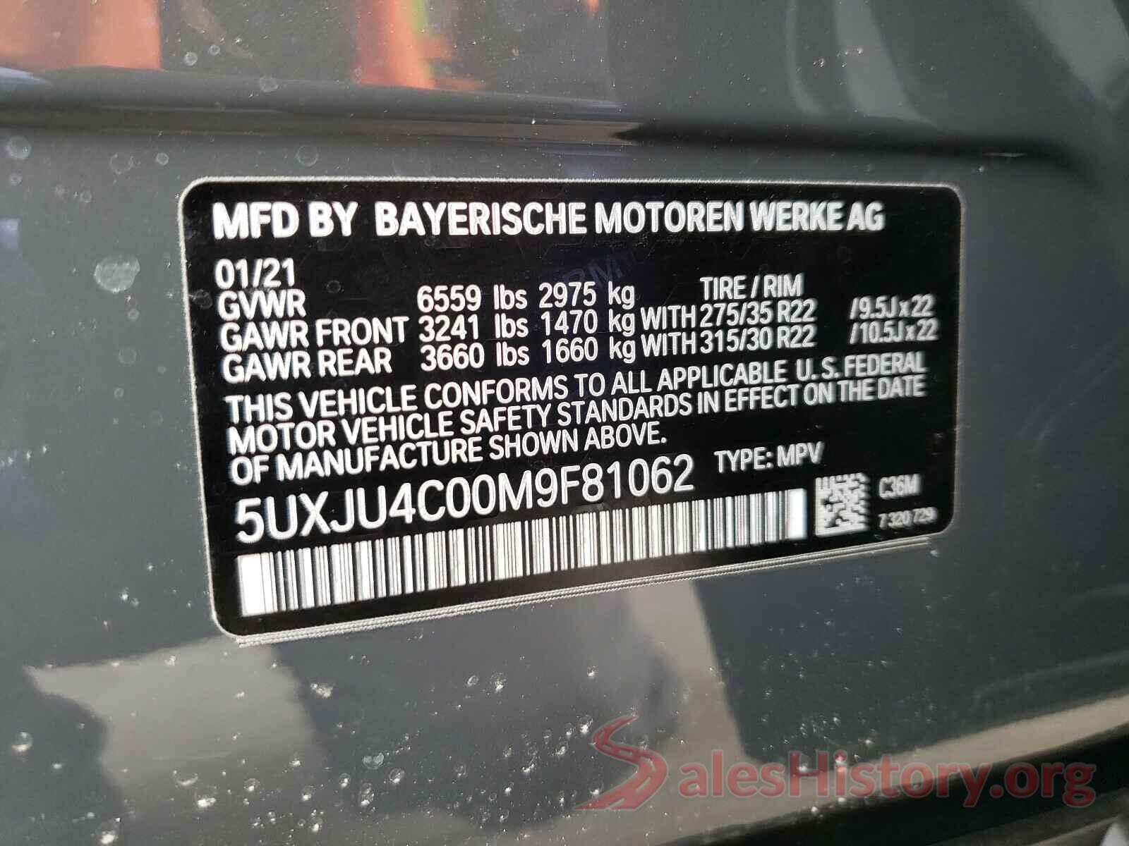 5UXJU4C00M9F81062 2021 BMW X5