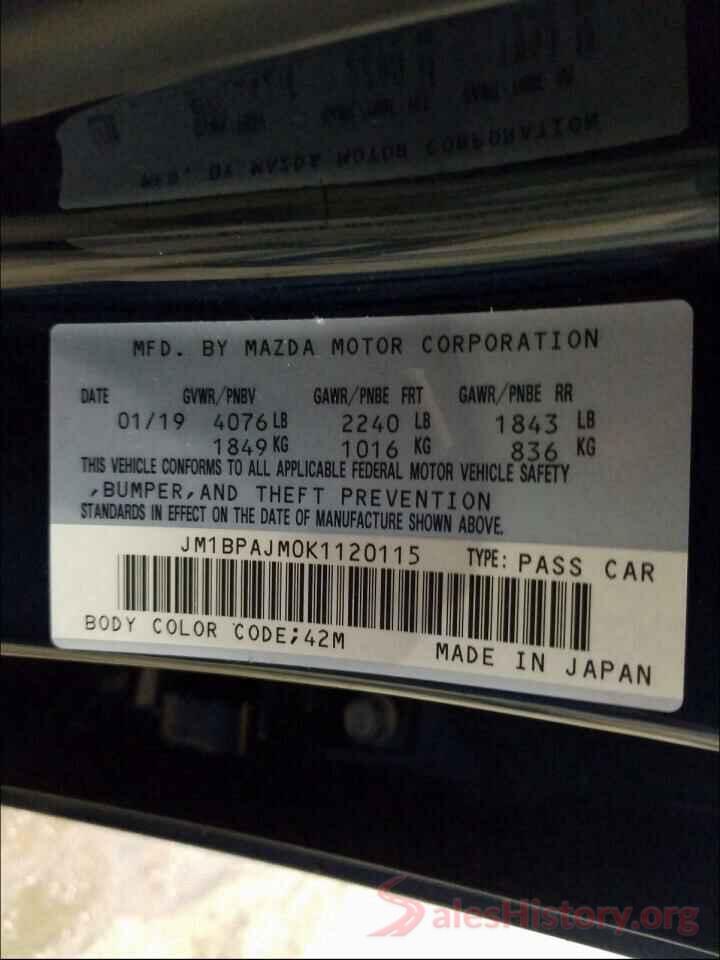 JM1BPAJM0K1120115 2019 MAZDA 3