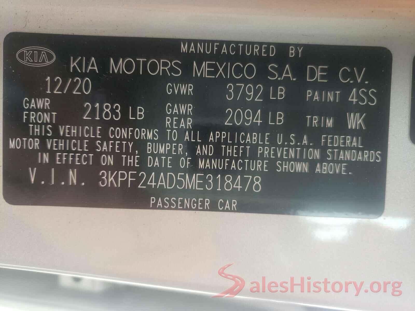 3KPF24AD5ME318478 2021 KIA FORTE