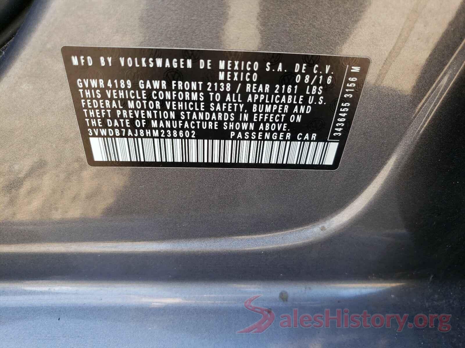 3VWDB7AJ8HM238602 2017 VOLKSWAGEN JETTA