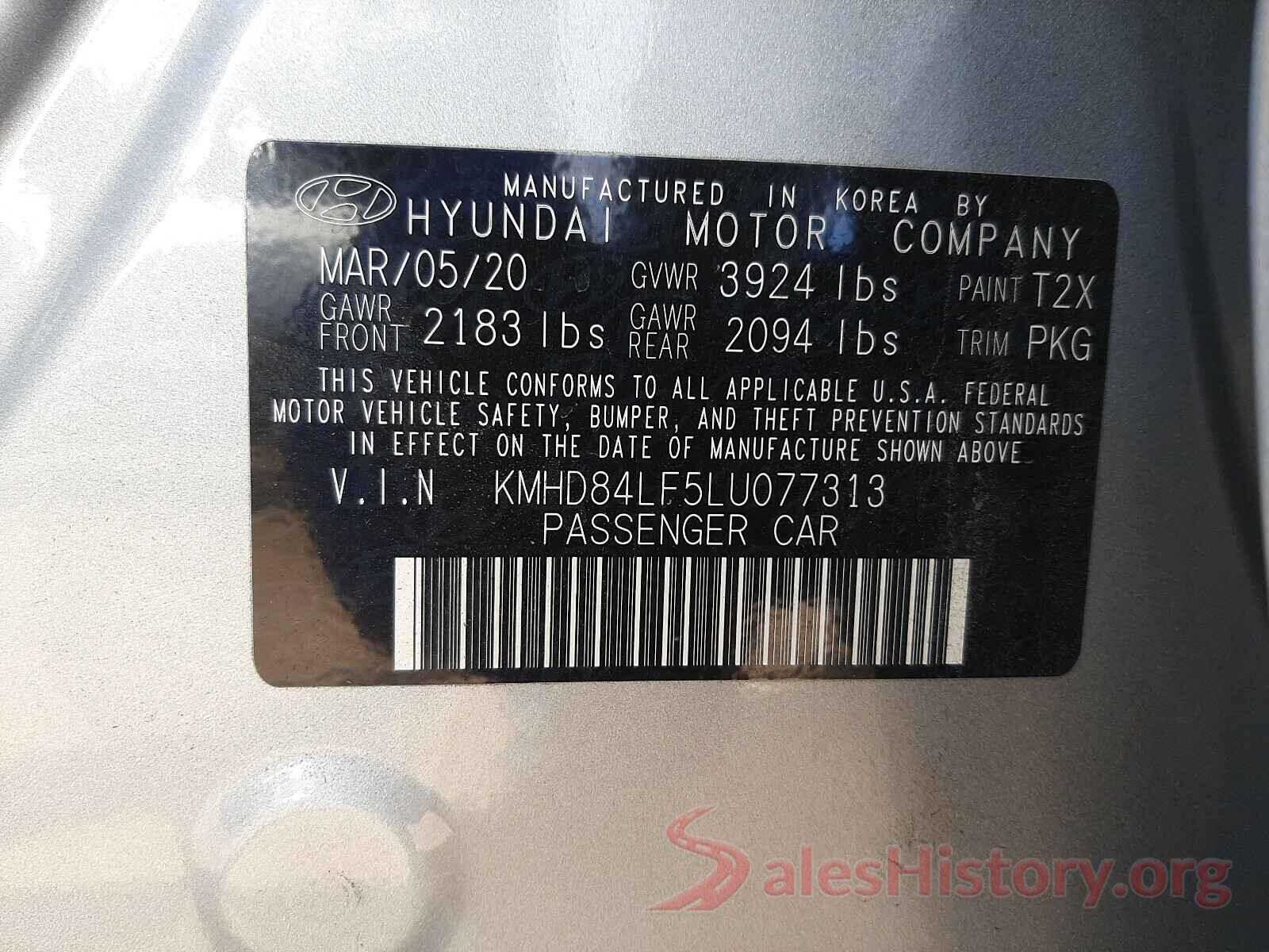 KMHD84LF5LU077313 2020 HYUNDAI ELANTRA