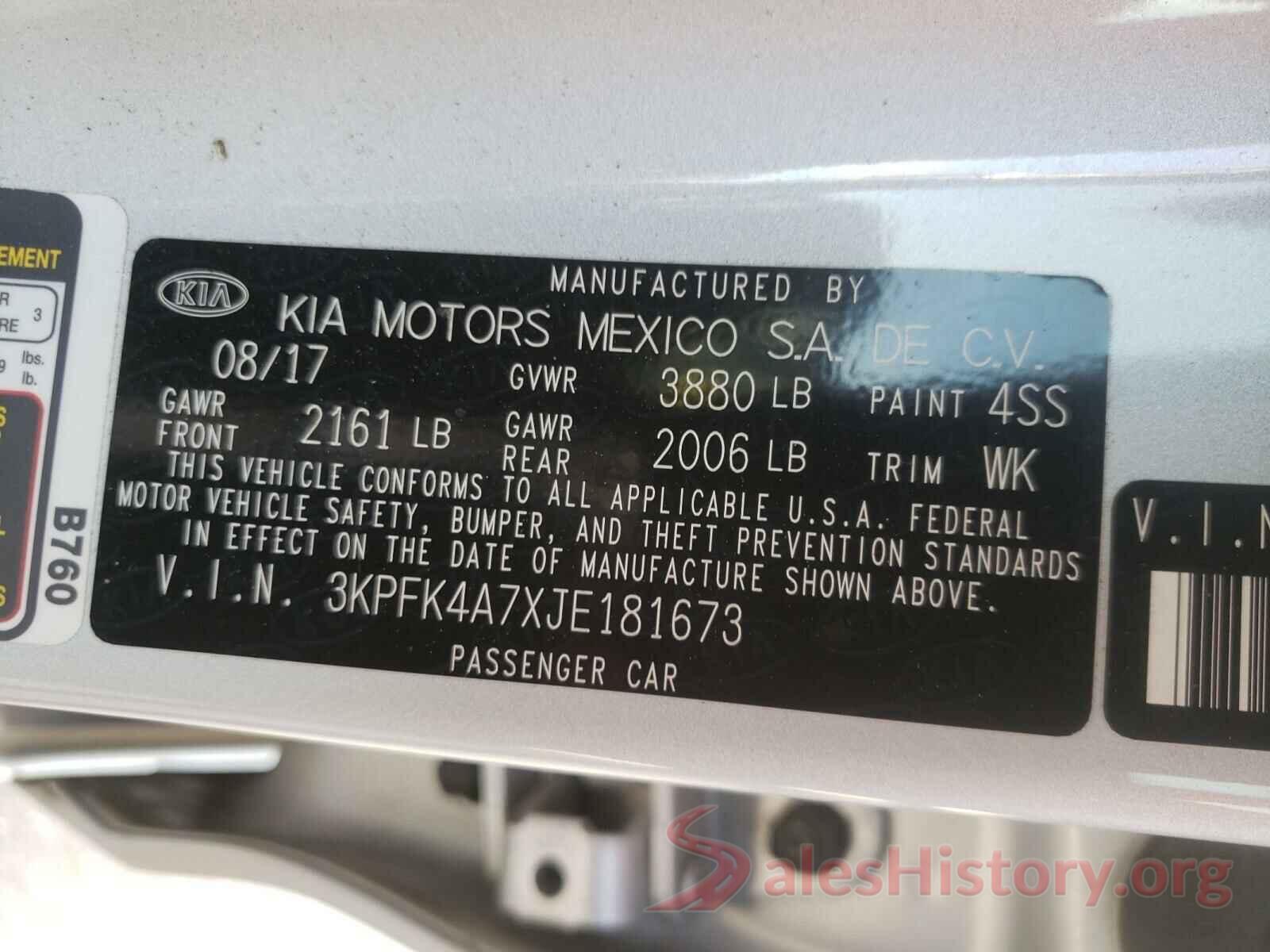 3KPFK4A7XJE181673 2018 KIA FORTE