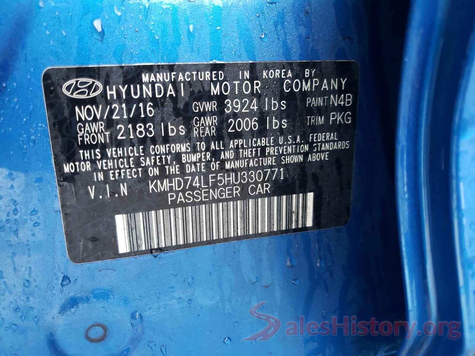 KMHD74LF5HU330771 2017 HYUNDAI ELANTRA