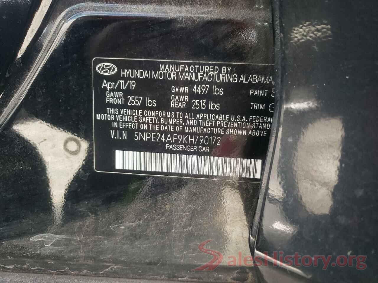 5NPE24AF9KH790172 2019 HYUNDAI SONATA