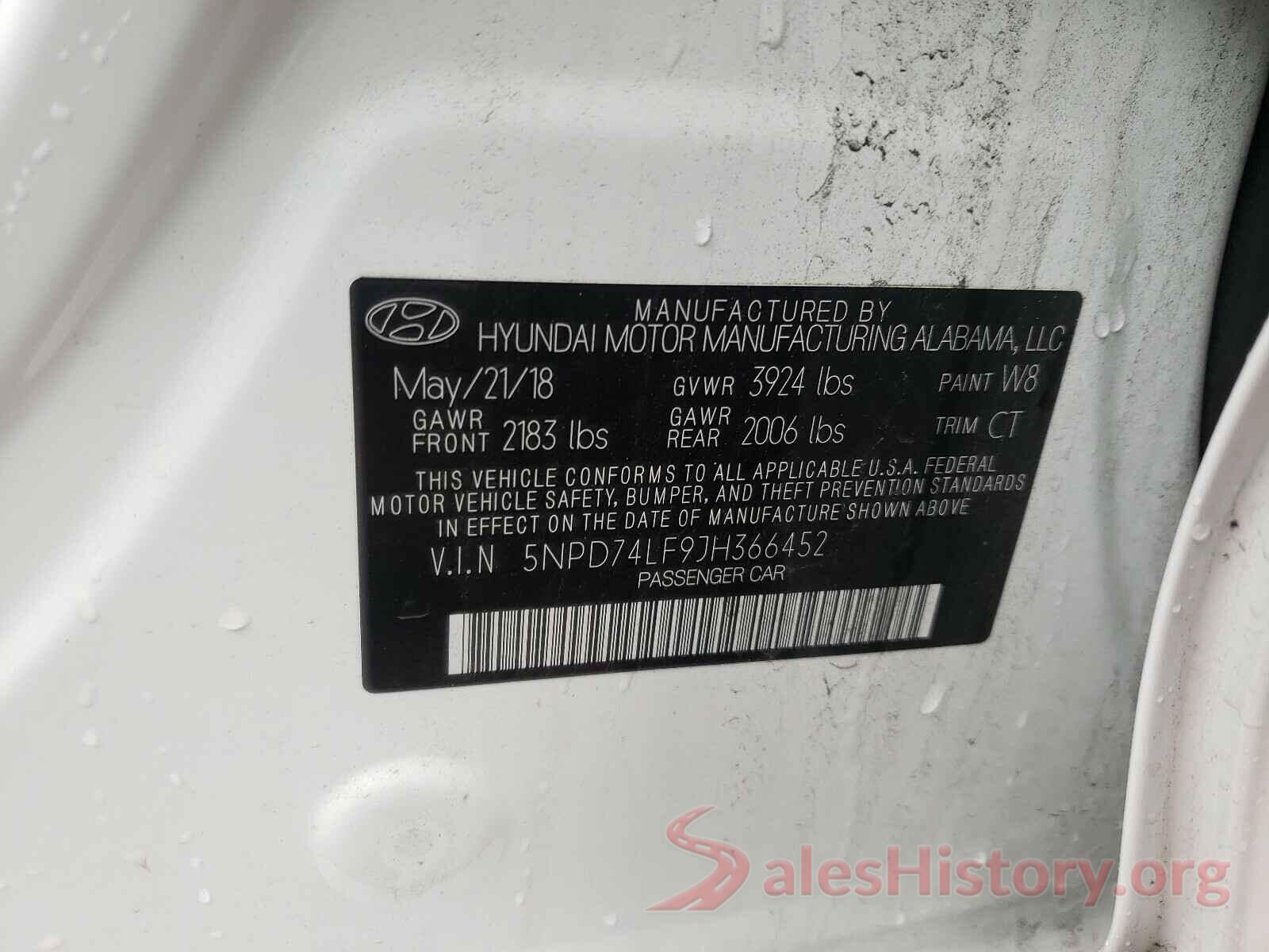 5NPD74LF9JH366452 2018 HYUNDAI ELANTRA