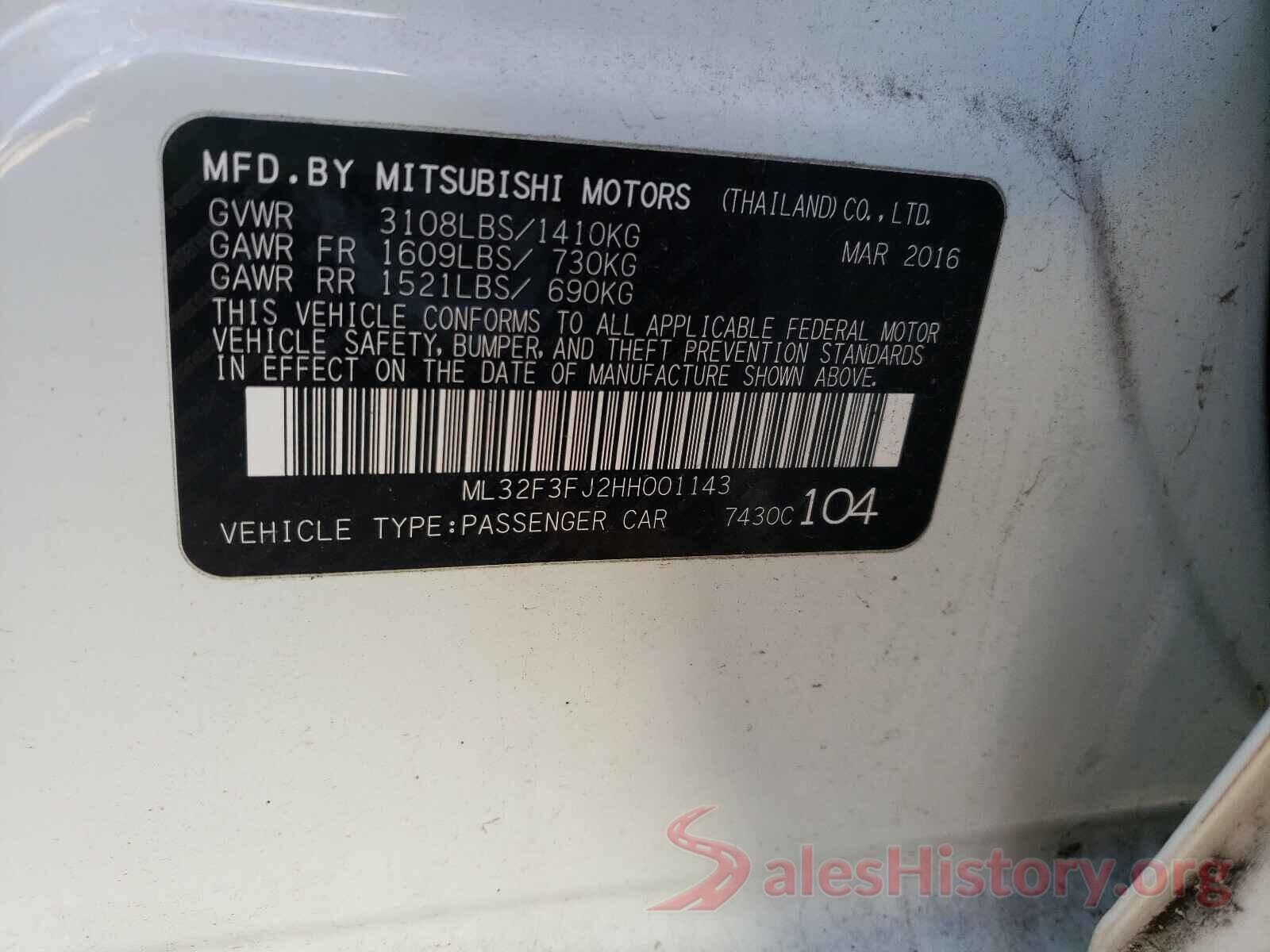 ML32F3FJ2HH001143 2017 MITSUBISHI MIRAGE