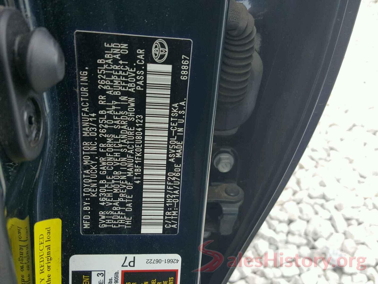 4T1BF1FK0EU804123 2014 TOYOTA CAMRY