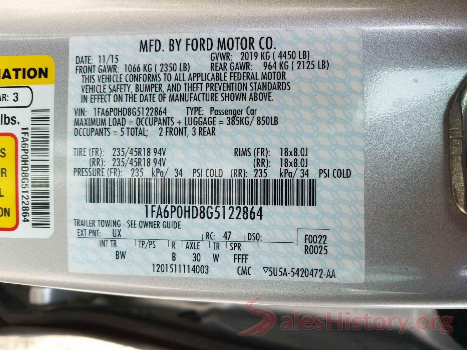 1FA6P0HD8G5122864 2016 FORD FUSION