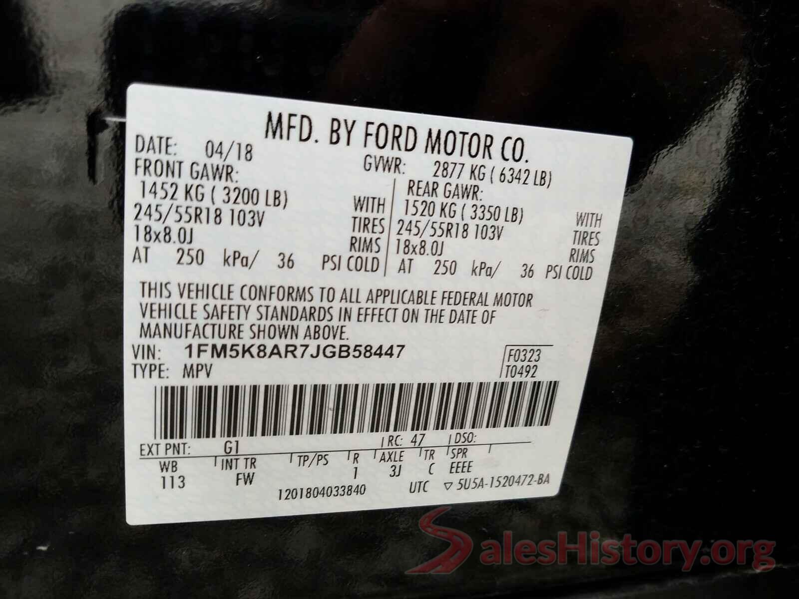 1FM5K8AR7JGB58447 2018 FORD EXPLORER