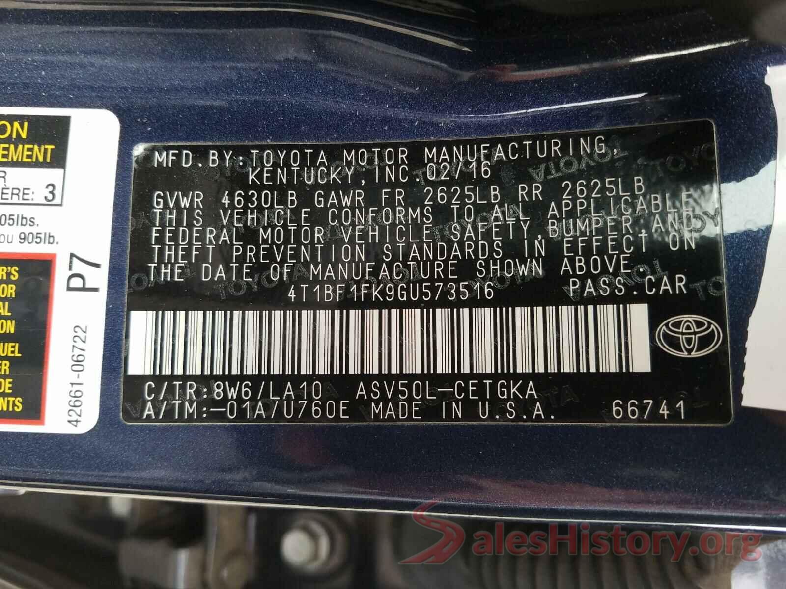 4T1BF1FK9GU573516 2016 TOYOTA CAMRY