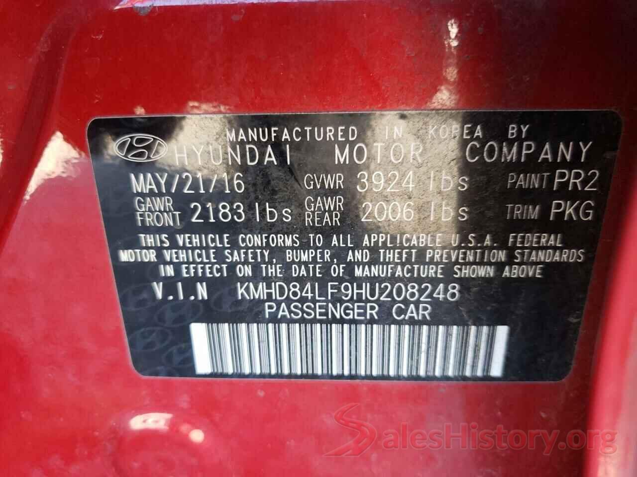 KMHD84LF9HU208248 2017 HYUNDAI ELANTRA