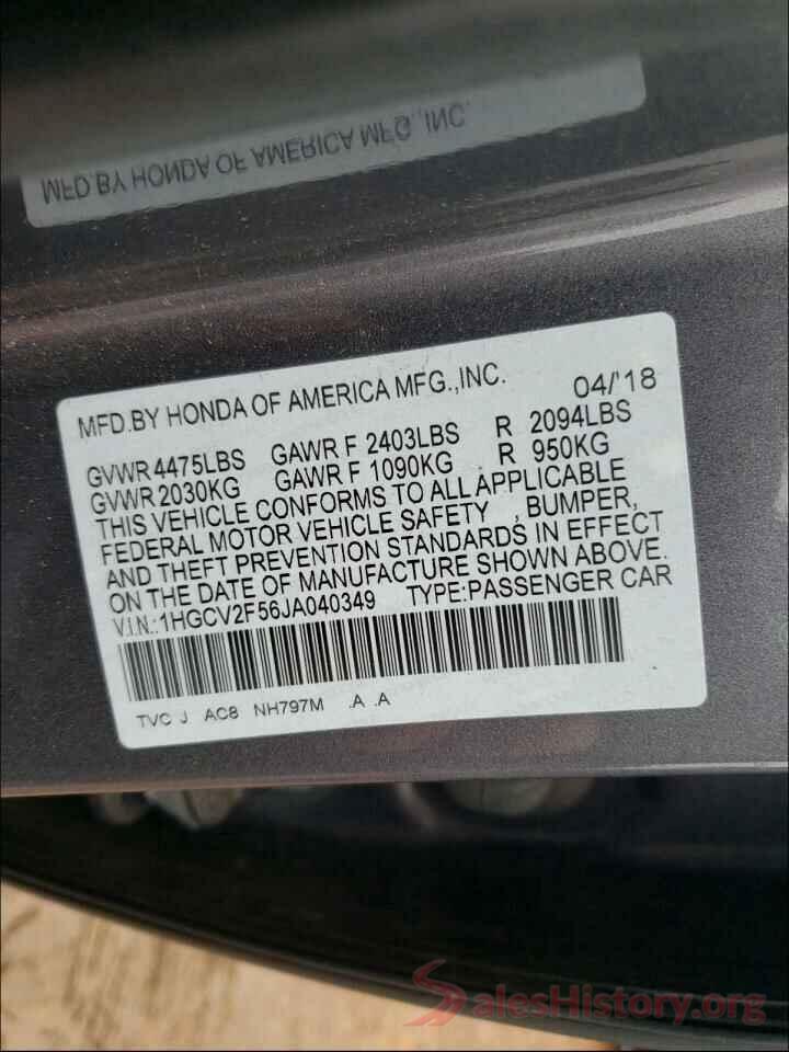 1HGCV2F56JA040349 2018 HONDA ACCORD