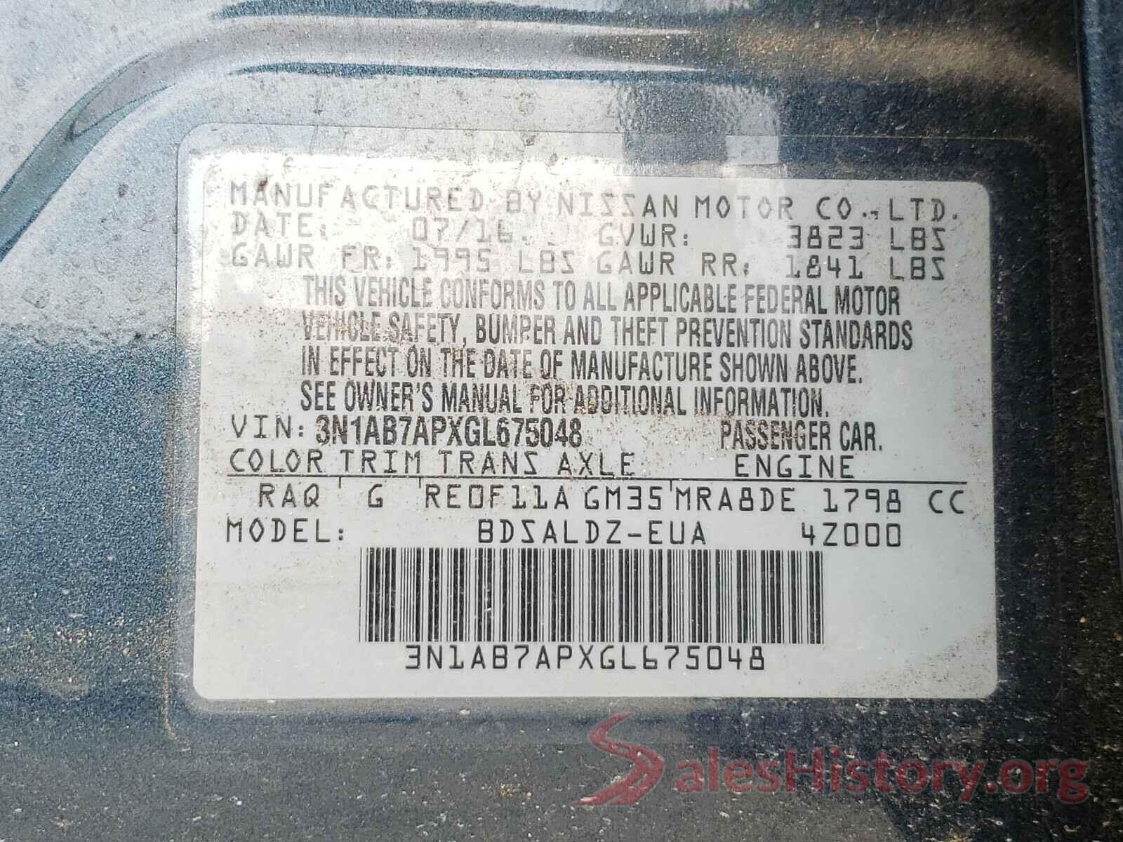 3N1AB7APXGL675048 2016 NISSAN SENTRA