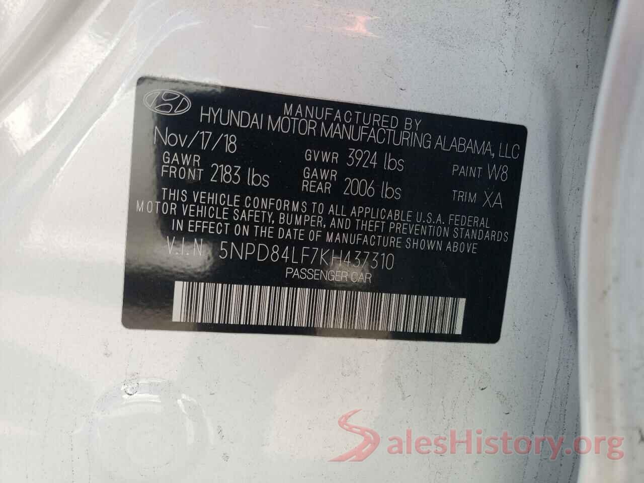 5NPD84LF7KH437310 2019 HYUNDAI ELANTRA