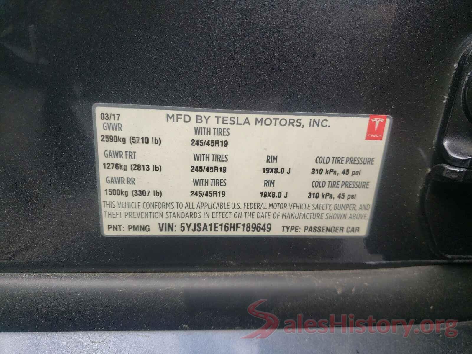 5YJSA1E16HF189649 2017 TESLA MODEL S