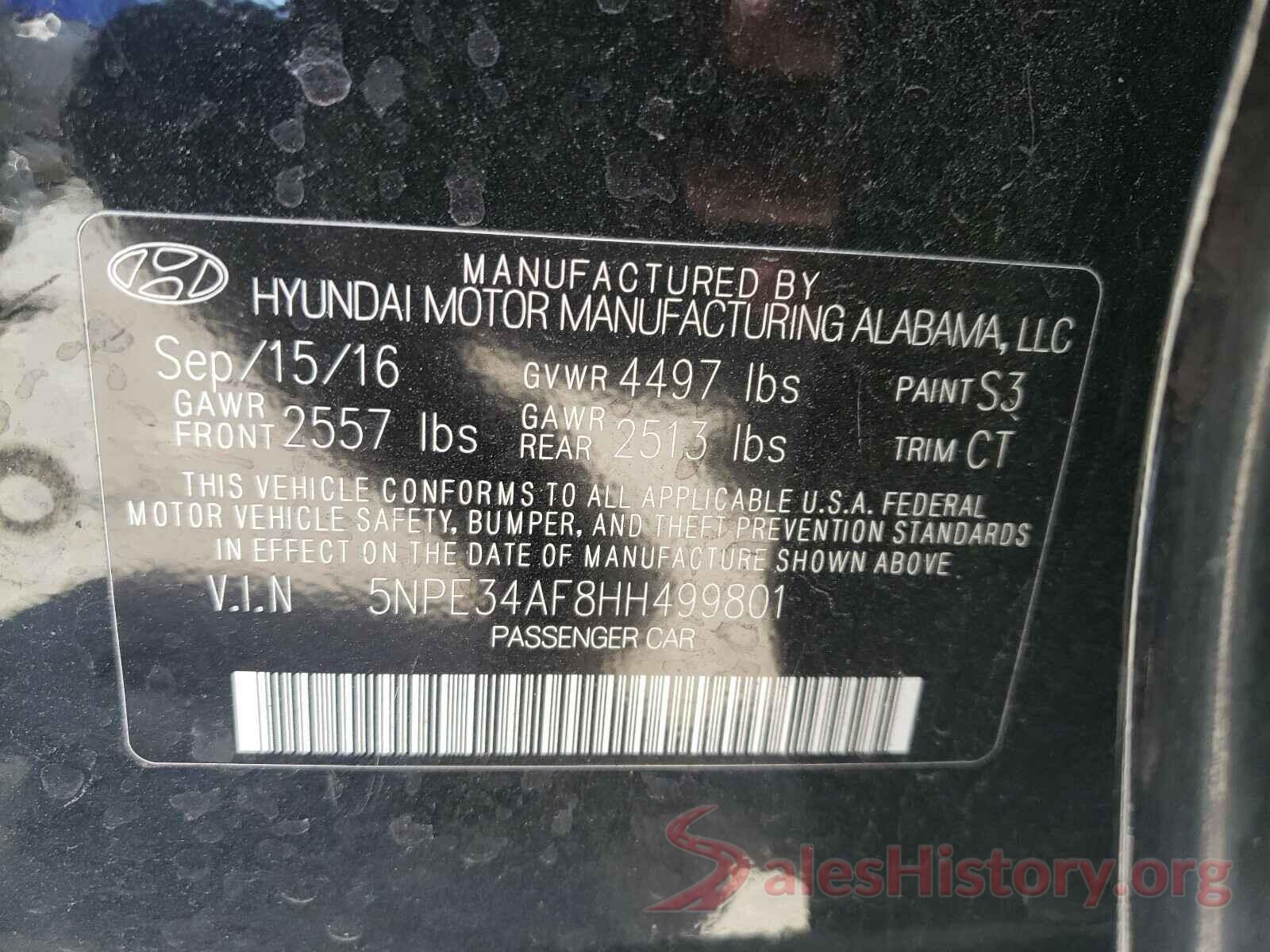 5NPE34AF8HH499801 2017 HYUNDAI SONATA