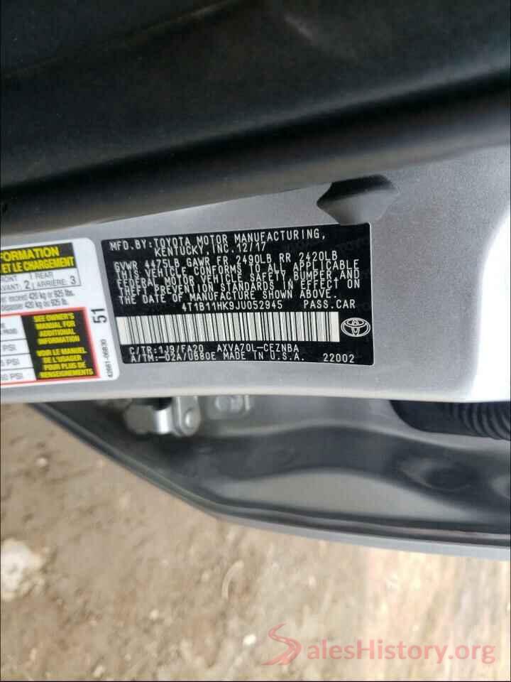 4T1B11HK9JU052945 2018 TOYOTA CAMRY