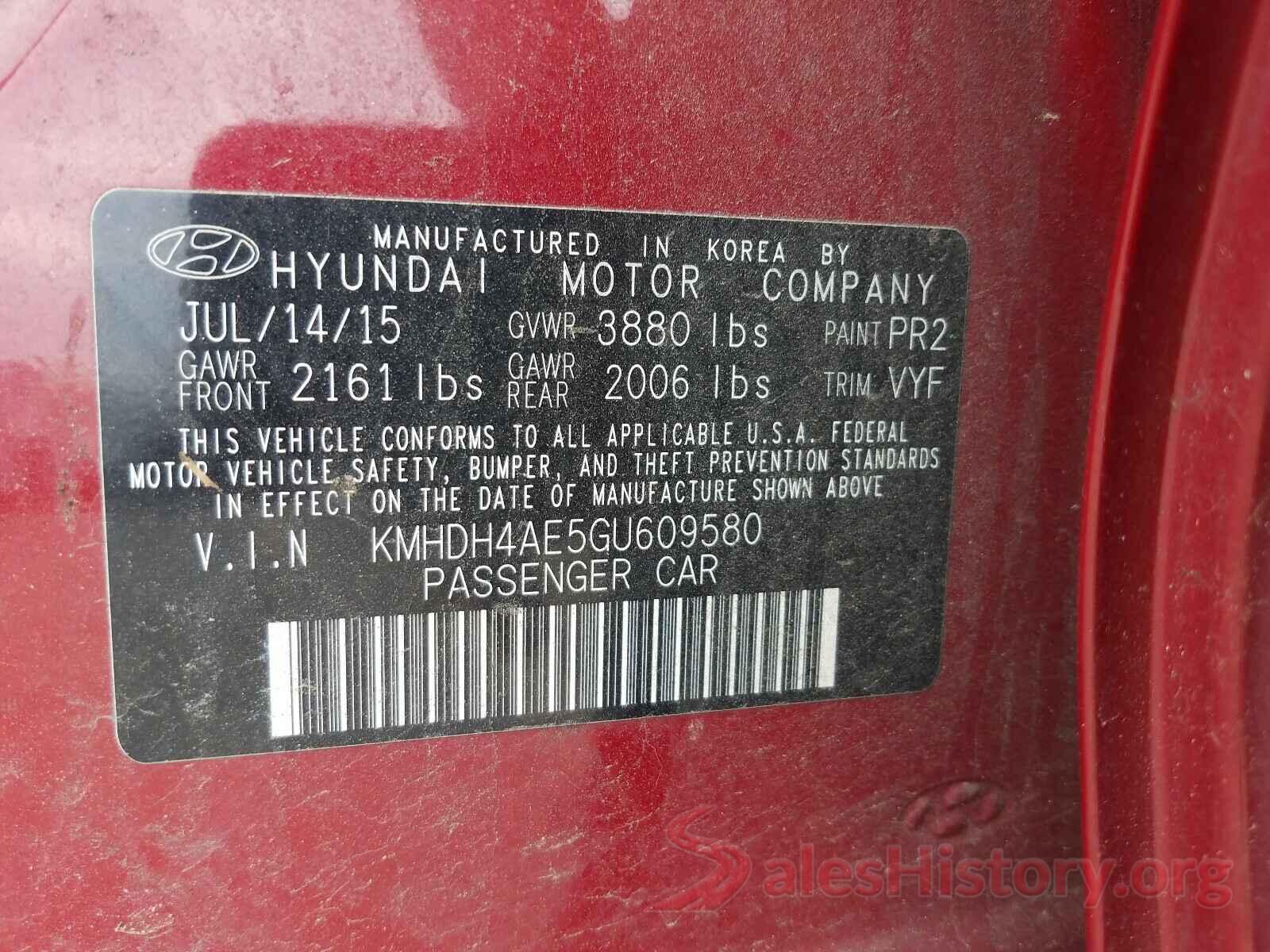 KMHDH4AE5GU609580 2016 HYUNDAI ELANTRA