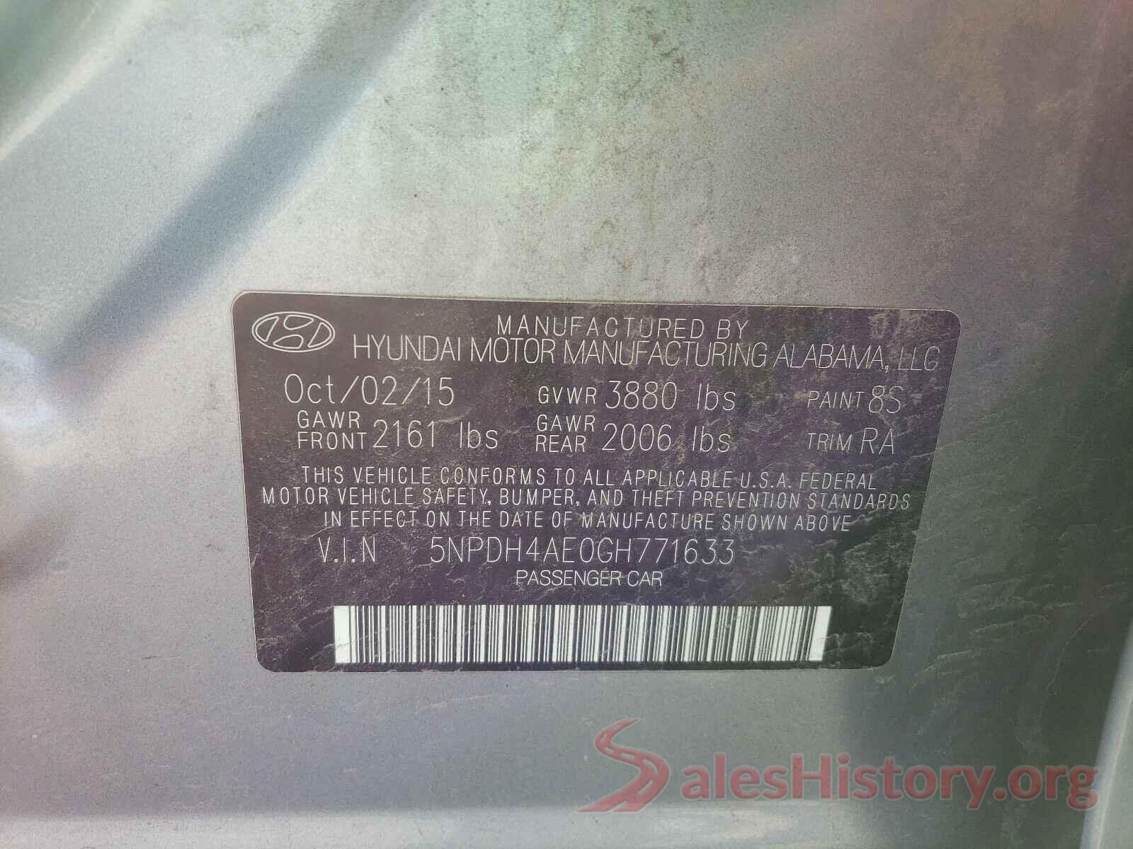 5NPDH4AE0GH771633 2016 HYUNDAI ELANTRA