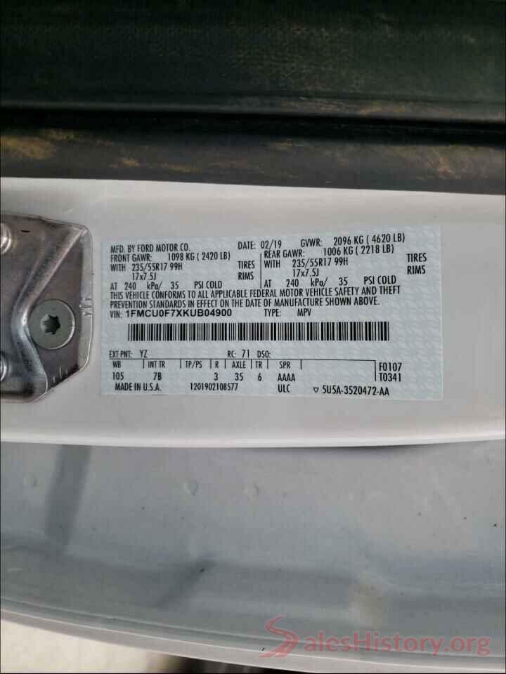 1FMCU0F7XKUB04900 2019 FORD ESCAPE