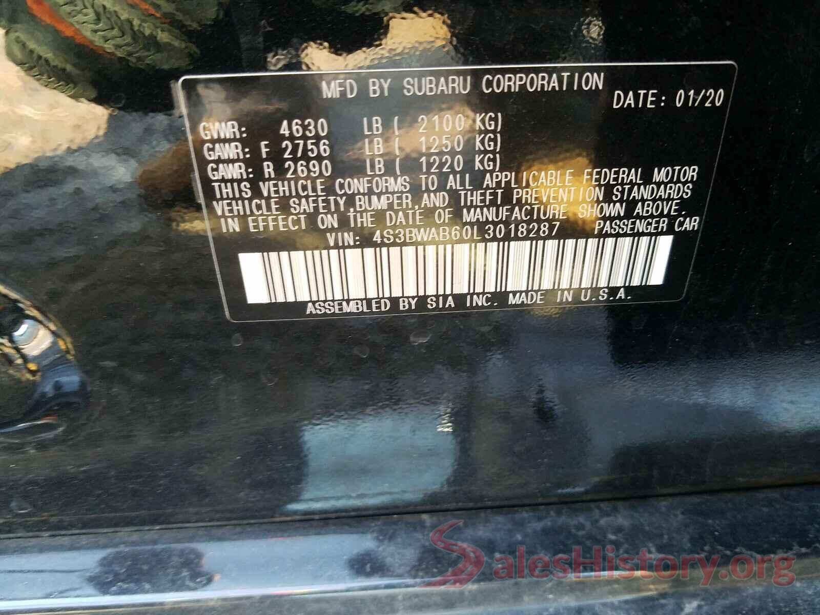 4S3BWAB60L3018287 2020 SUBARU LEGACY