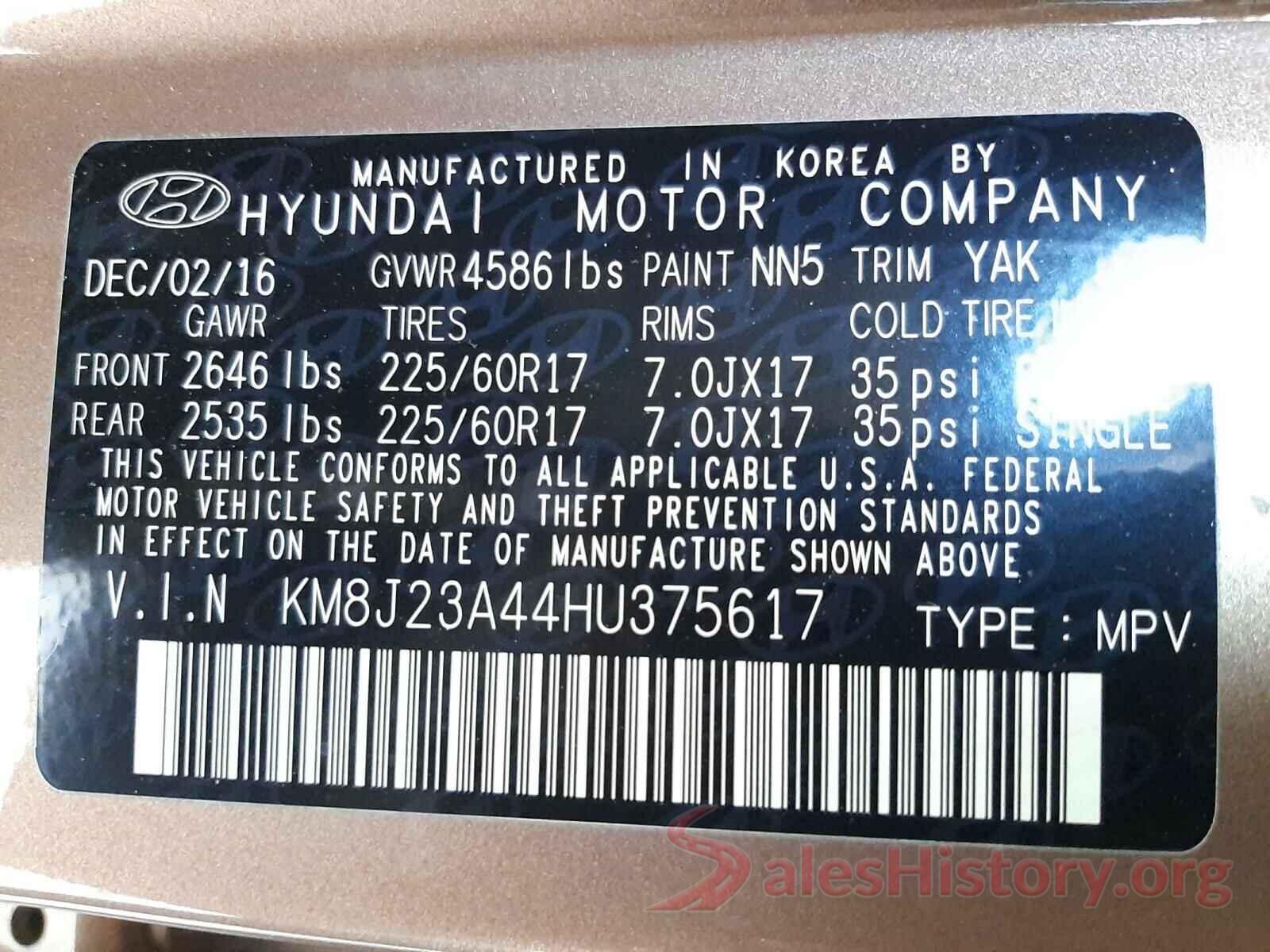 KM8J23A44HU375617 2017 HYUNDAI TUCSON