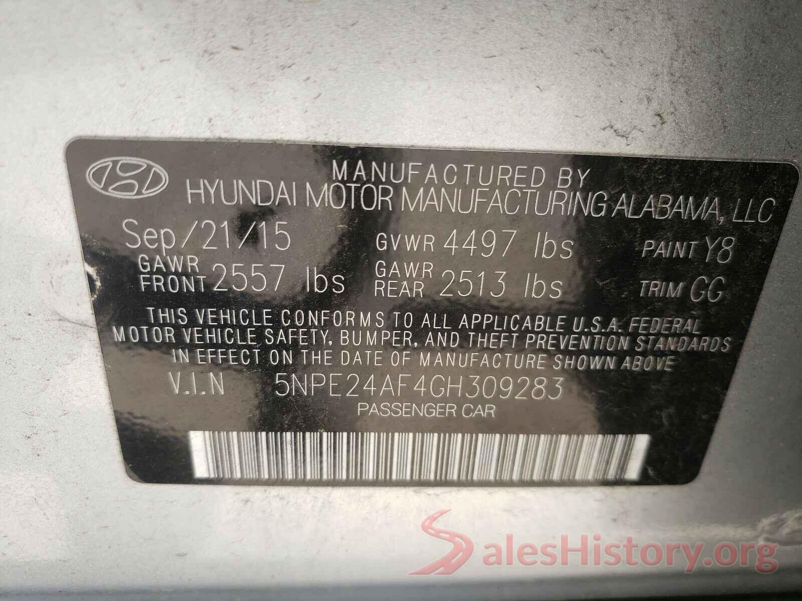 5NPE24AF4GH309283 2016 HYUNDAI SONATA