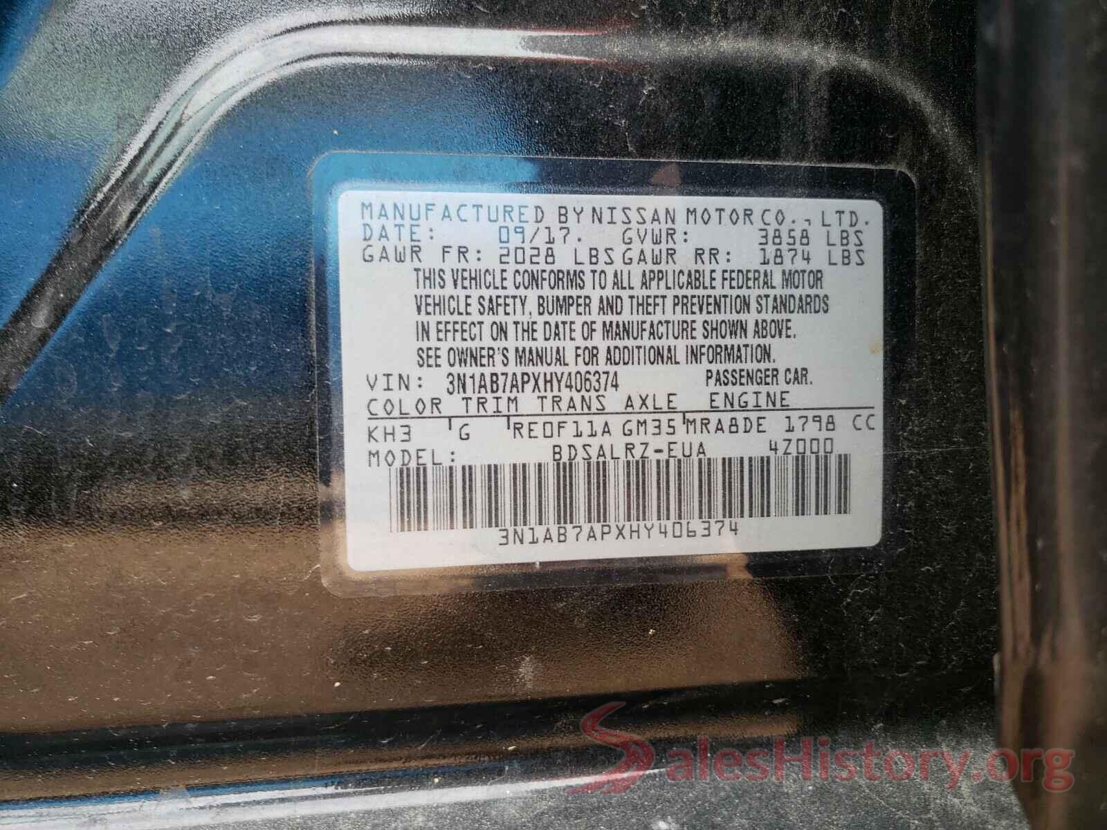 3N1AB7APXHY406374 2017 NISSAN SENTRA