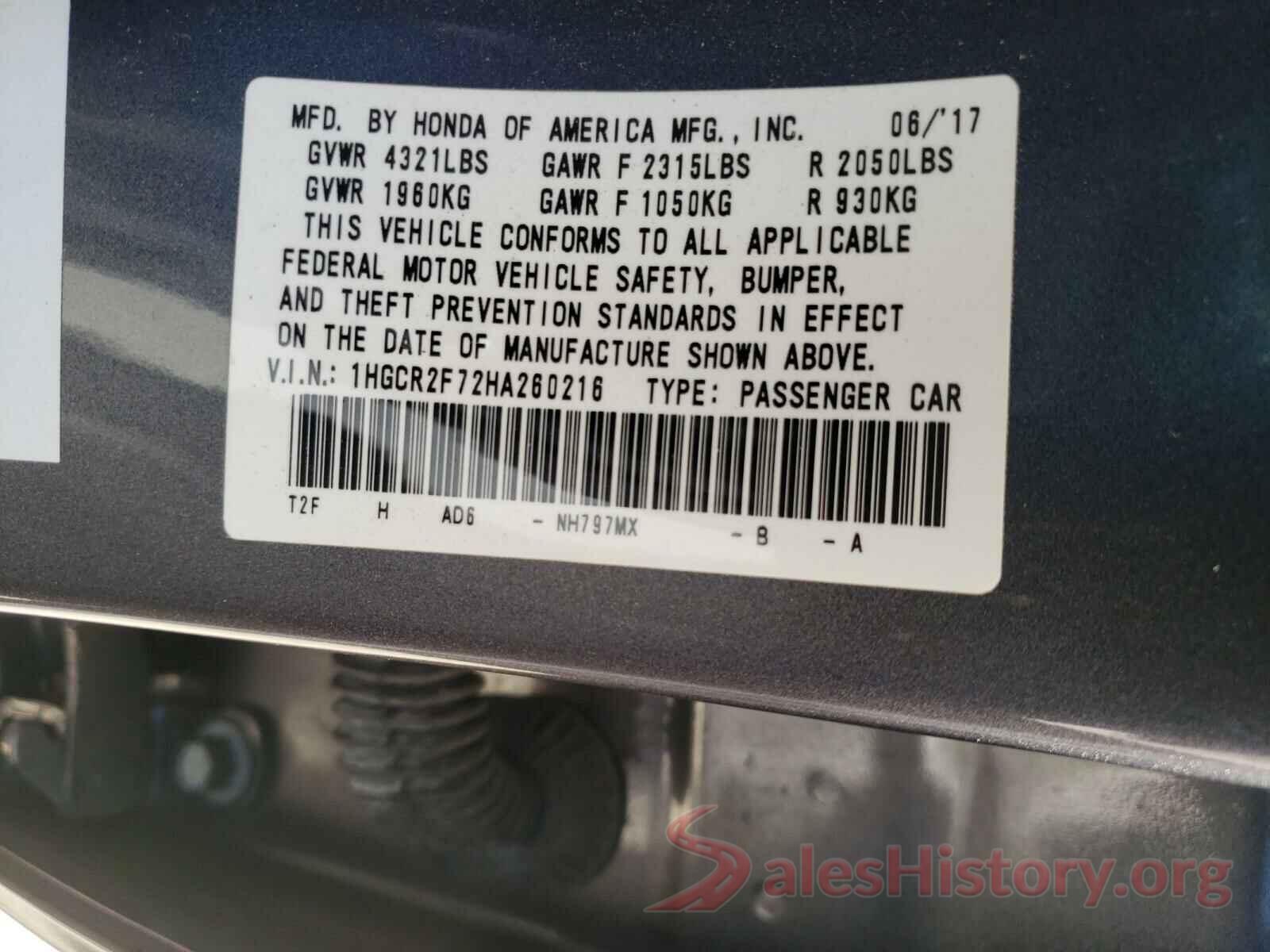 1HGCR2F72HA260216 2017 HONDA ACCORD