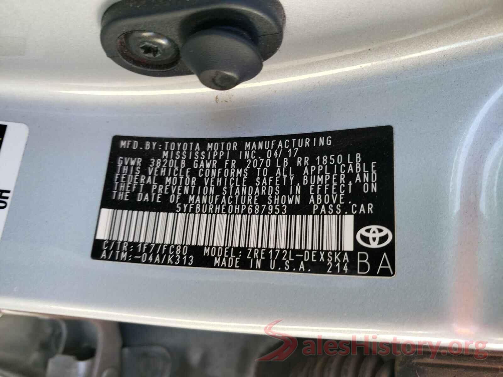 5YFBURHE0HP687953 2017 TOYOTA COROLLA