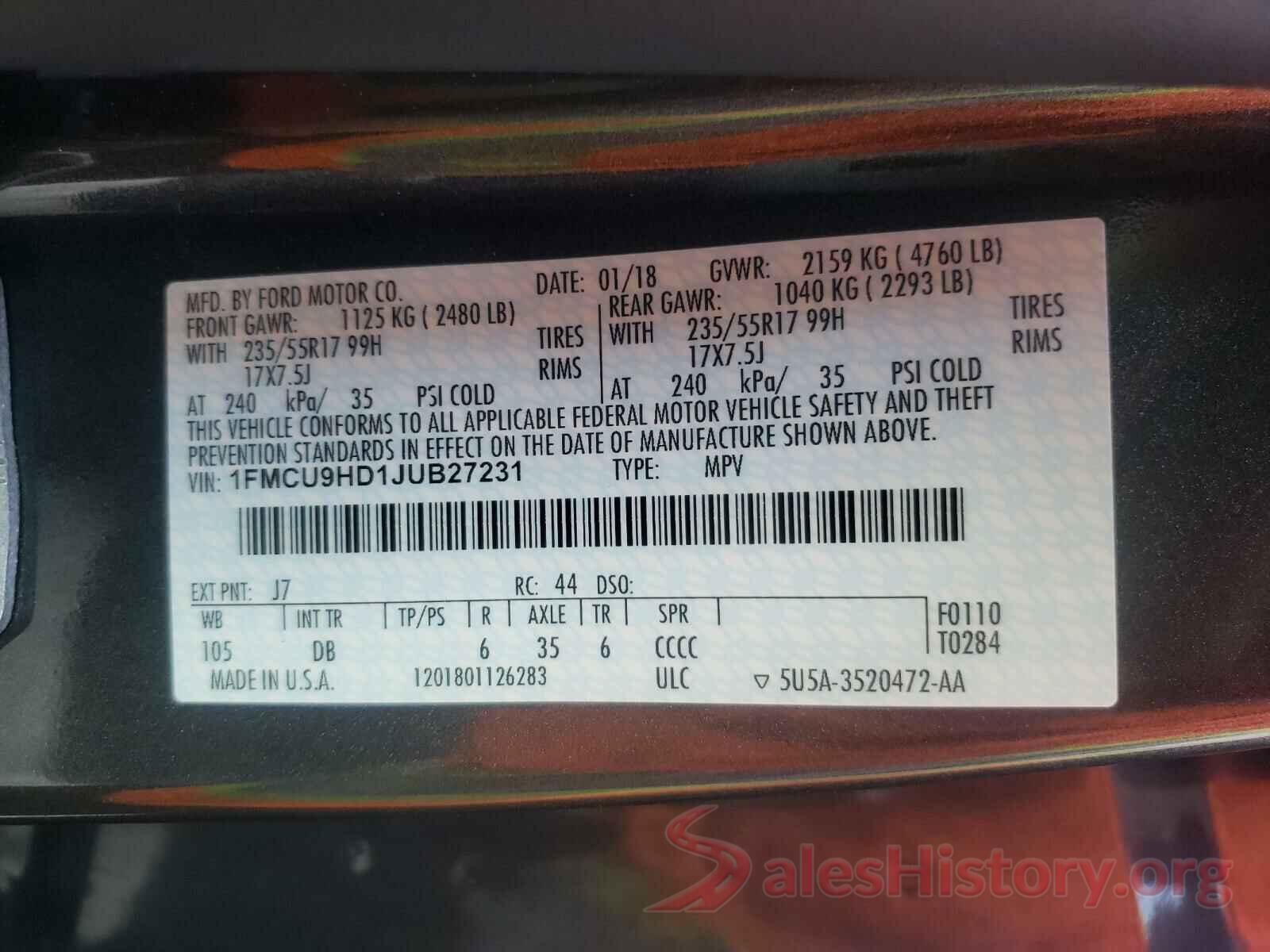 1FMCU9HD1JUB27231 2018 FORD ESCAPE