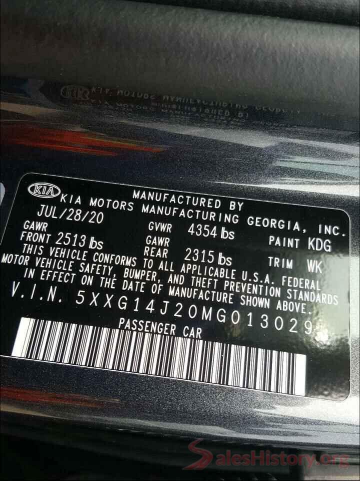 5XXG14J20MG013029 2021 KIA K5