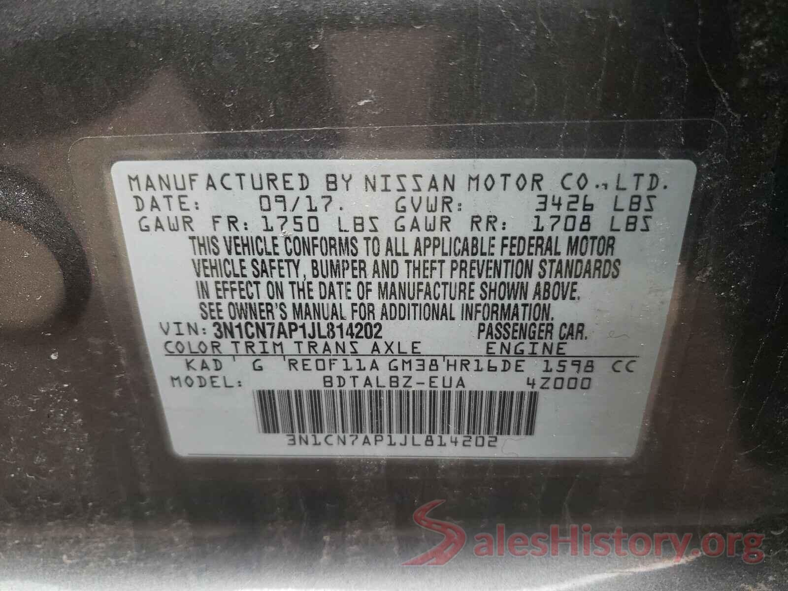 3N1CN7AP1JL814202 2018 NISSAN VERSA