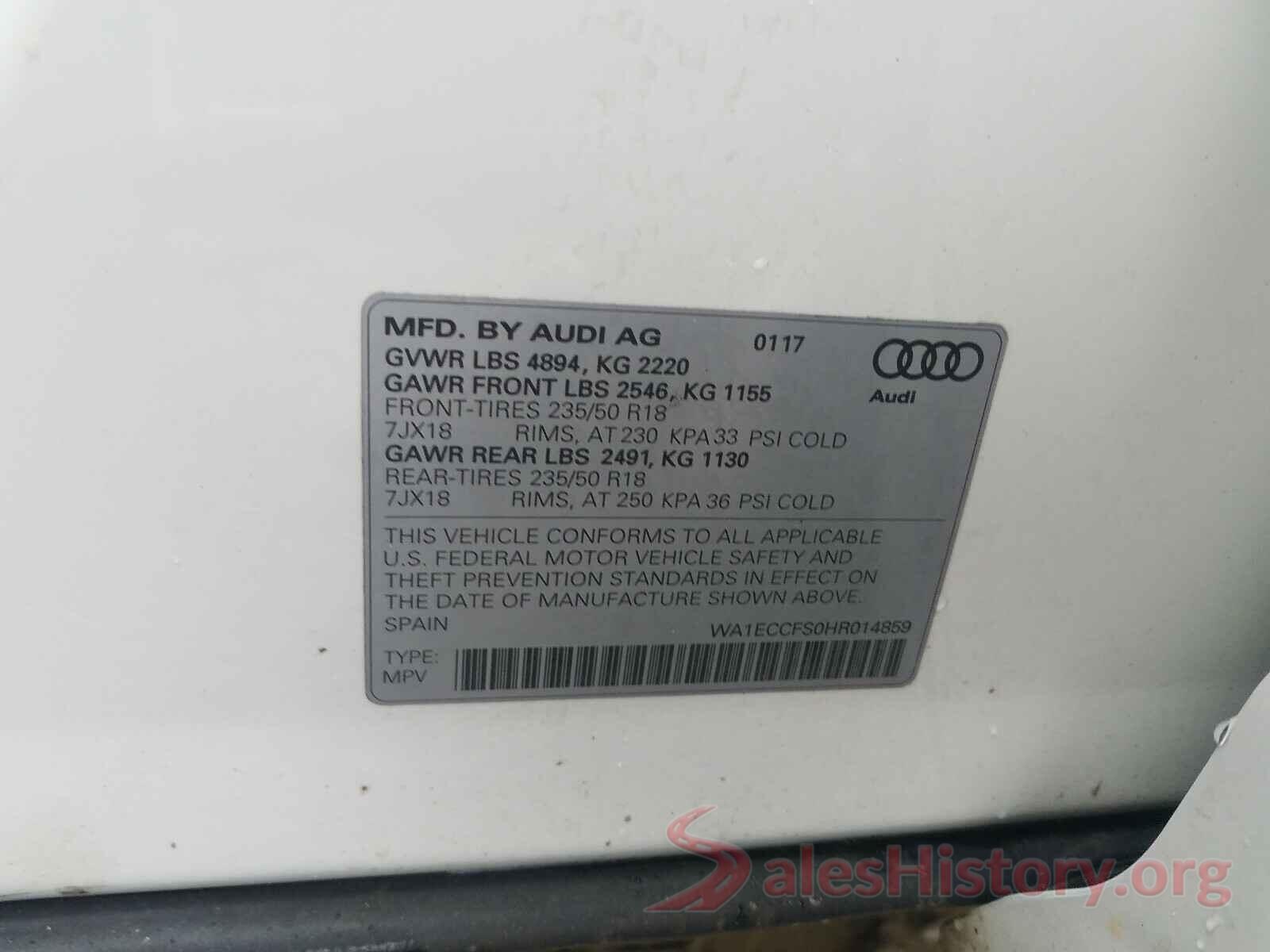 WA1ECCFS0HR014859 2017 AUDI Q3