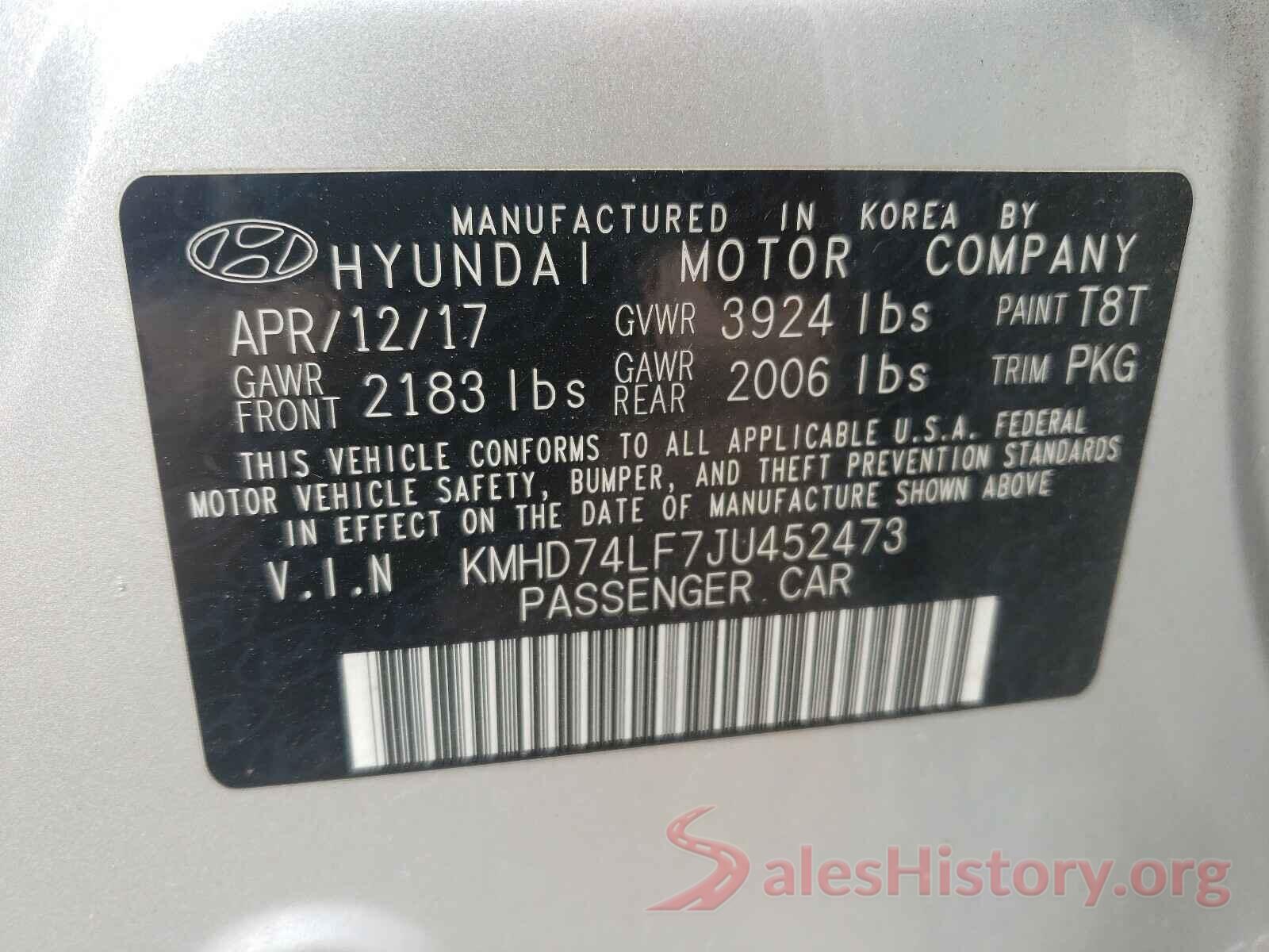 KMHD74LF7JU452473 2018 HYUNDAI ELANTRA