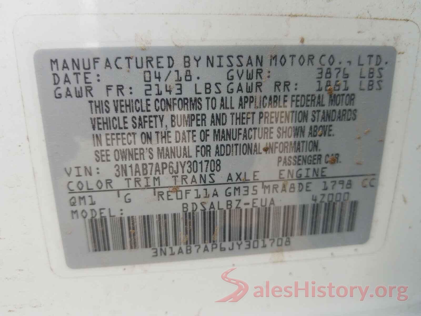 3N1AB7AP6JY301708 2018 NISSAN SENTRA